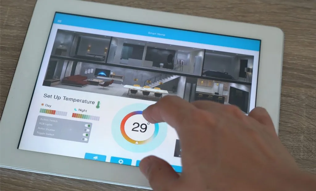 A tablet controlling home temperature.