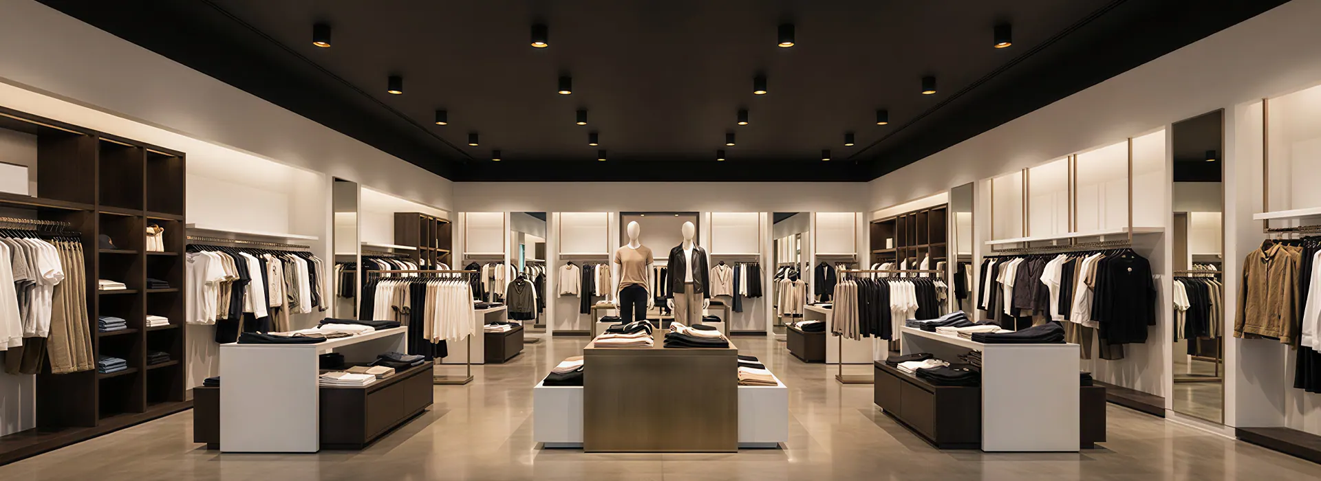 ANOVA LIGHTING custom display lighting solution for a large clothing store interior.
