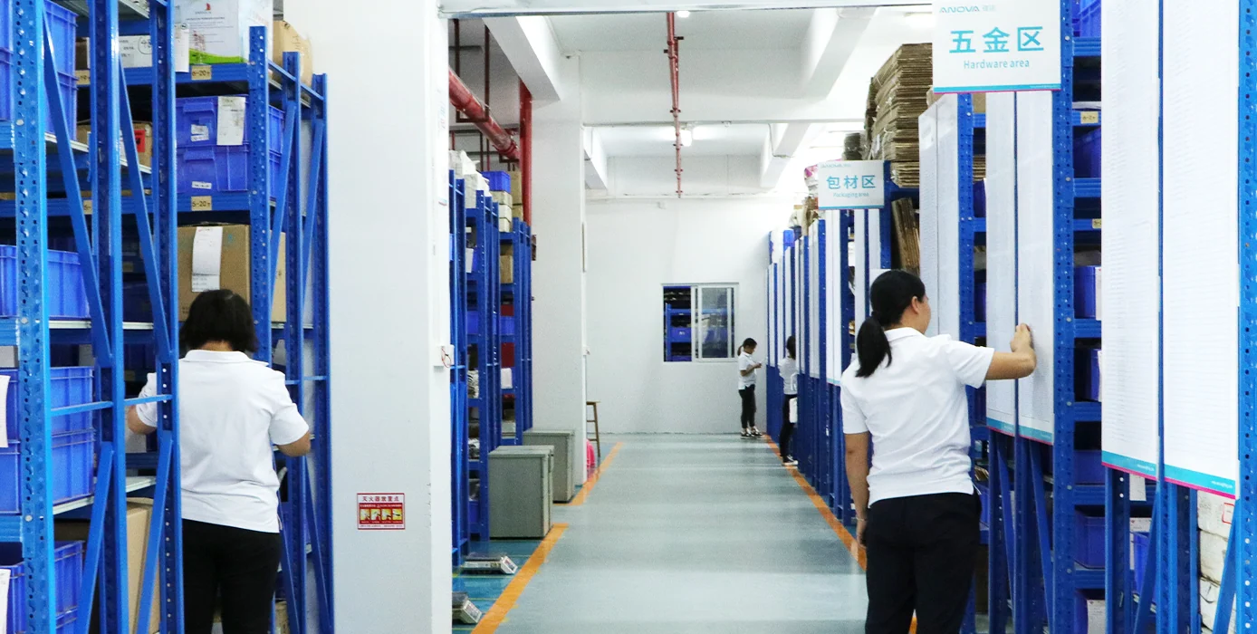 ANOVA LIGHTING warehouse inventory showcasing organized product storage